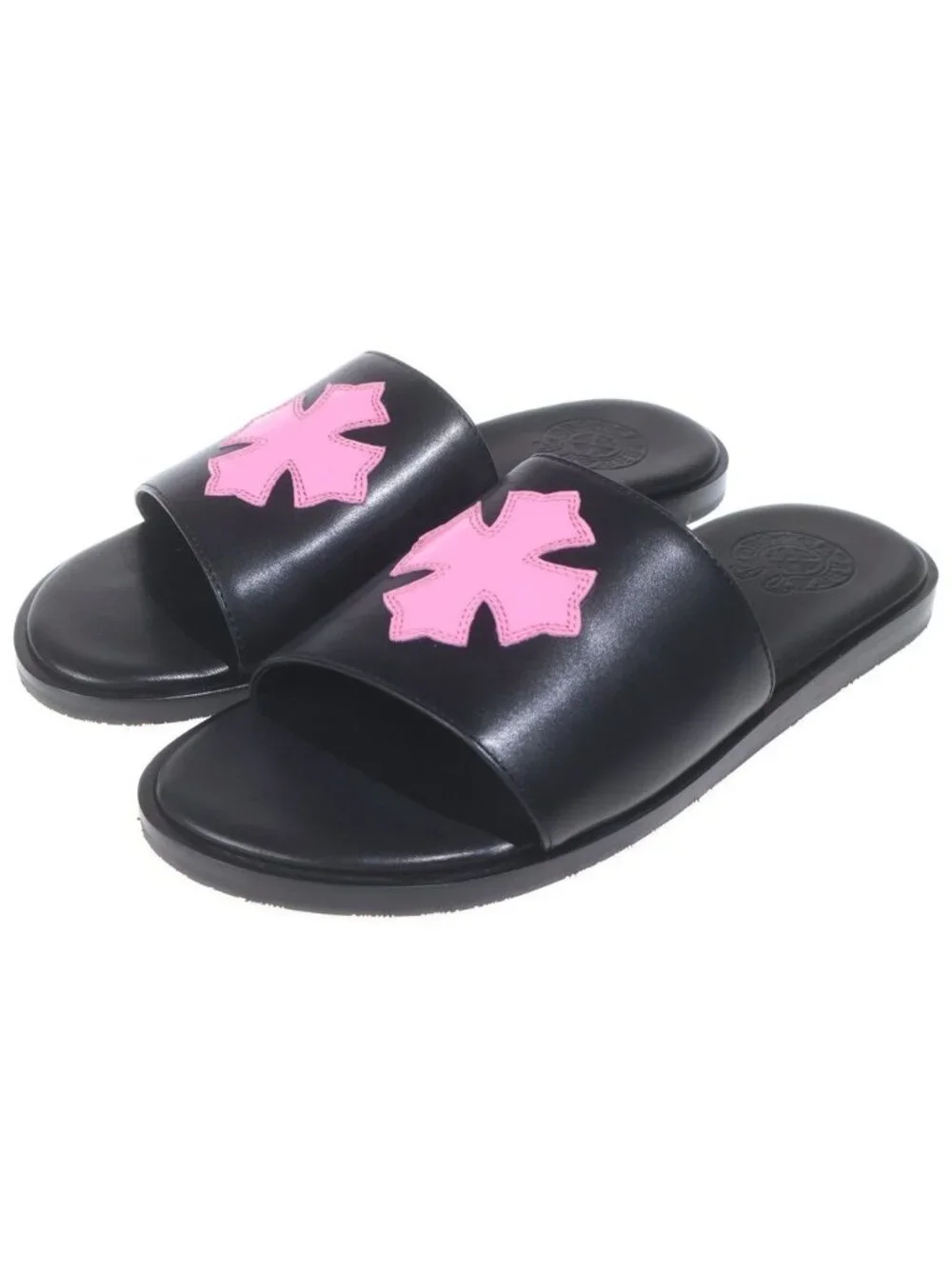 Chrome Hearts CH Slide Leather CH Plus Patch Sandals Black Pink